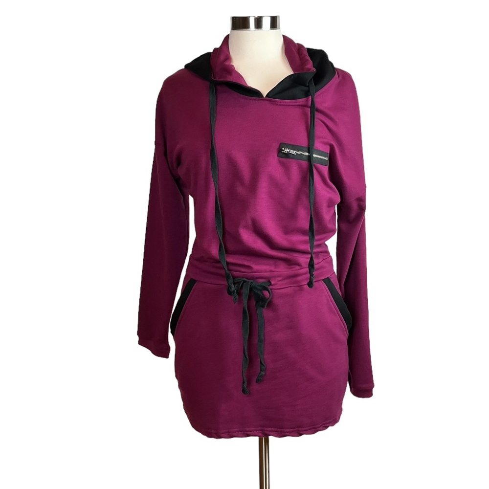 Tobi Purple and Black Hoodie Sweatshirt Dress